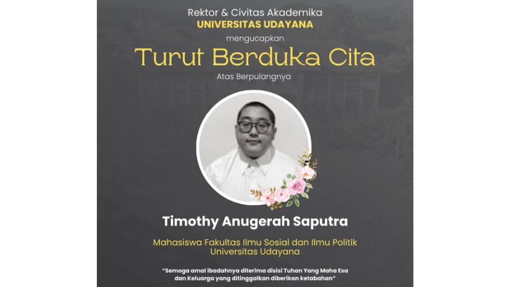 Mahasiswa FISIP Udayana, Timothy Anugerah Saputra Tewas Bunuh Diri di Kampusnya