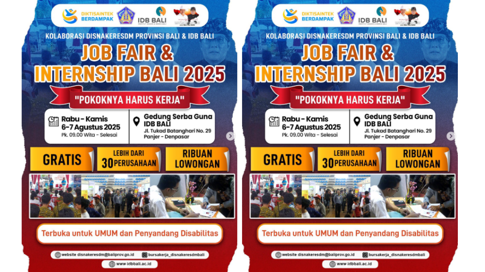 GRATIS! Disnaker ESDM Bali Gelar Job Fair 6-7 Agustus 2025, Ribuan Lowongan Pekerjaan Tersedia