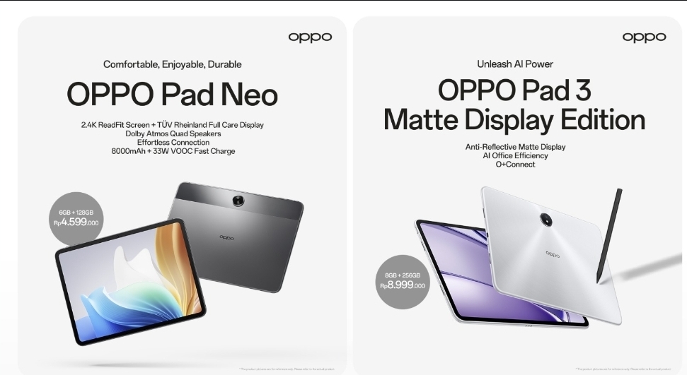 Oppo Pad 3 Mate Display Edition dan Oppo Pad Neo Resmi Diluncurkan di Indonesia, Cek Harga dan Spesifikasinya