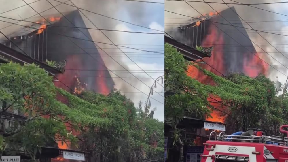 Kebakaran Hanguskan Coffee Shop di Jalan Monkey Forest Ubud, Damkar Kerahkan Enam Armada