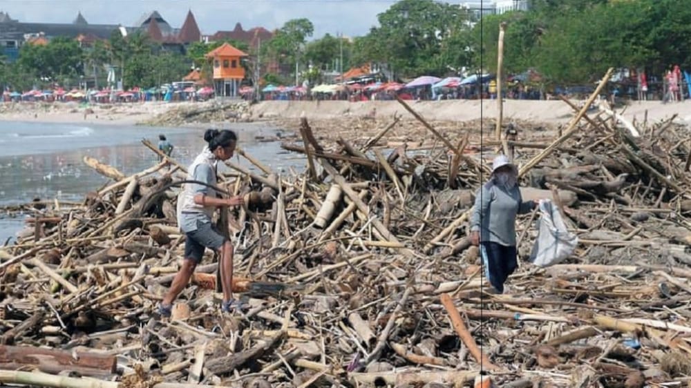 Angin Barat Picu Lonjakan Sampah Laut di Pantai Kuta, Pengangkutan Capai 30 Truk per Hari