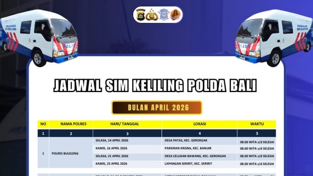Jadwal dan Lokasi SIM Keliling Provinsi Bali 20 April 2026, Jangan Sampai Tertinggal!