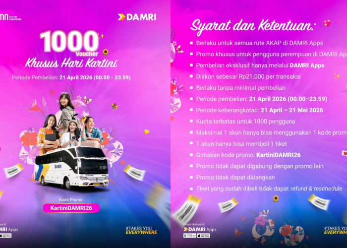 Promo Hari Kartini 2026, DAMRI Beri Diskon Rp21 Ribu Khusus Penumpang Perempuan